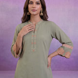 Mint Green Applique Kurta Set with Organza Trims
