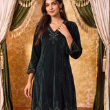 Yashvi Hunter Green Embroidered Velvet Kurta Set