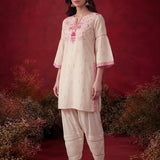 Gulshan Ivory with Fuschia Printed Cotton Linen Kurta for Women