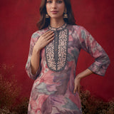 Light Pink All Over Printed Shantoon A-Line Kurti