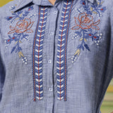 Aira Light Wash Blue Embroidered Shirt