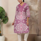 Floral Printed Mukaish Silk Straight Kurti