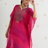 Aarohi Electric Fuchsia Ombre Embroidered Kaftan Set