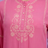 Pink Rayon Embroidered Mandarin Collar Top