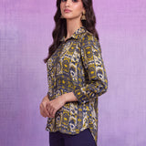Navy Blue Nylon Viscose Straight Kurti with Shirt Collar