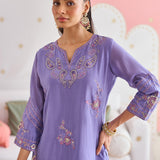 Navya Periwinkle Lilac Embroidered Kurta Set