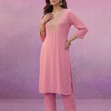 Light Pink Dori Embroidered Straight Suit Set