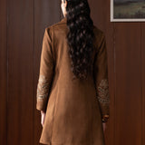 Calisse Camel Beige Embroidered Suede Coat