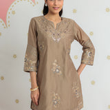 Navya Golden Brown Embroidered Kurta Set