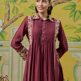 Aurelia Berry Wine Dori Embroidered Appliqué Co-ord Set