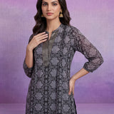 Grey Georgette Sequin Embellished Printed Tunic