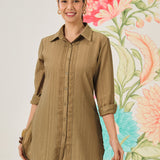 Camille Olive Self-Embroidered Shirt