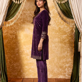 Varnika Royal Purple Embroidered Velvet Kurta Set