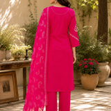 Pure Cotton Embroidered Kurta Trouser Dupatta Set