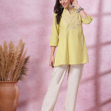 Cotton Linen Embroidered Kurta
