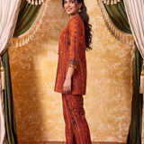 Aaira Amber Red Printed Embroidered Co-ord Set