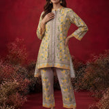 Saina Dove Beige Printed Remi Linen Co-ord Set for Women