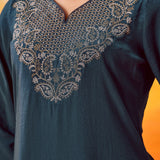 Charita Teal Zari-Embroidered Kurta Set