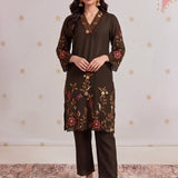 Aayat Subtle Brown Embroidered Kurta Set
