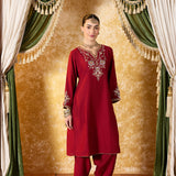 Avika Crimson Red Embroidered Suit Set