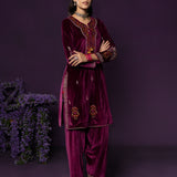 Keyari Fuchsia Embroidered Velvet Salwar Suit Set with Dupatta