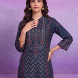 Zara Teal Blue Printed Kurta Set