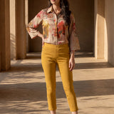 Mustard Cotton Blend Tapered Fit Capri