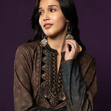 Kavi Olive Printed Fleece Long Kurta