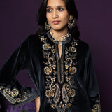 Gulal Blue Embroidered Velvet Suit Set with Banarasi Dupatta