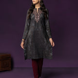 Yami Brown Printed Fleece Long Kurta