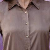 Solid Beige Satin Straight Full-Sleeve Shirt