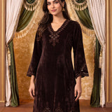 Yashvi Cocoa Brown Embroidered Velvet Kurta Set