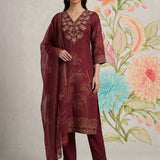Kasni Maroon Printed Suit Set with Dupatta