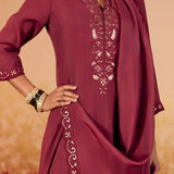 Tara Matt Maroon Embroidered Anarkali Suit Set
