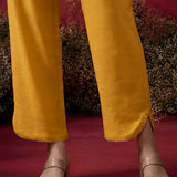 Mustard Embroidered Cotton Blend Regular Kurta Set