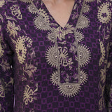 Purple Printed Cotton Panelled Kurta Set