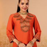Charvi Tangy Orange Embroidered Kurta Set