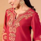 Aarohi Brick Red Embroidered Suit Set