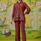 Aarohi Terracotta Rust Thread Embroidered Co-ord Set