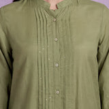 Light Green Cotton Resham Sequin Embroidered Shirt