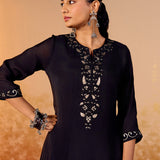 Tara Midnight Black Embroidered Anarkali Suit Set