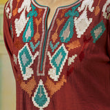 Myra Bright Rust Applique Embroidered Kurta Set