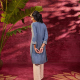 Saadgi Windy Blue Embroidered Cotton Linen Tunic for Women