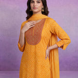 Yellow Cotton Blend Printed Dori Suit Set