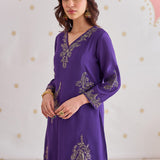 Saanvi Royal Purple Metallic Embroidered Kurta Set