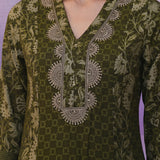 Green Printed Cotton Panelled Kurta Set