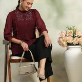 Ethnic Threadwork A-Line Georgette Kurti