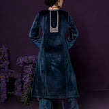 Fareen Teal Embroidered Velvet Suit Set with Dupatta