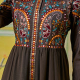 Ruhani Chocolate Brown Kutch Embroidered Panelled Kurta Set