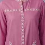Pink Embroidered Cotton Slub Relaxed Top